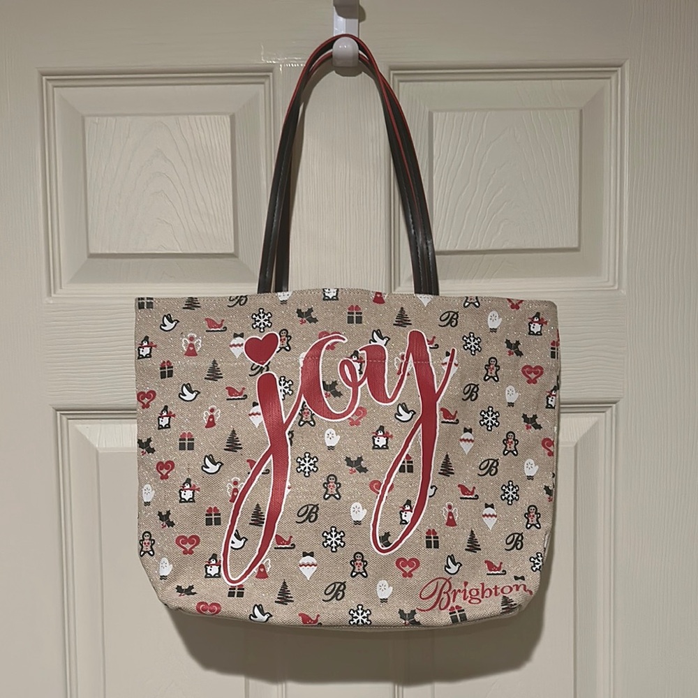 Brighton Joy Holiday Tan Tote with Holiday Accents